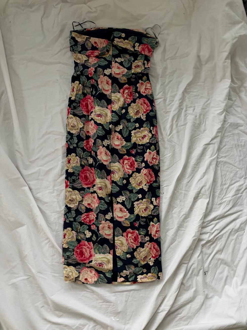 MABLE Black Strapless Maxi Dress with Pink & Cream Floral Print Like New Size Me